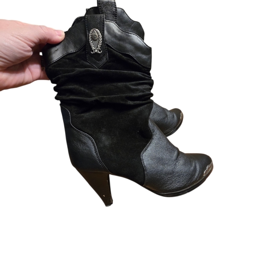 Coastal Black Leather Western Festival Slouch Boots | Metal Toe Rand | Size 8.5 - Picture 2 of 16